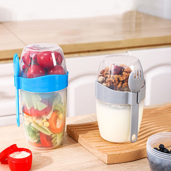 Dubbel frukostmugg Havremjölsmugg med lock Poons Gafflar för affärsmän