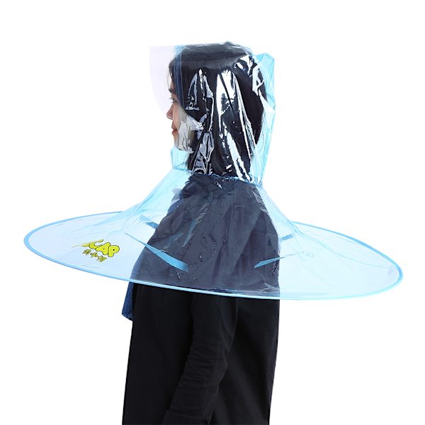 Hopfällbart regnrockparaply hatt handsfree för barn utomhusaktivitet (transparent blå L)