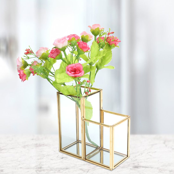 Glasförvaringsbehållare Trädgård Polygon Kolumn Guld Mässing Bar Svetsning Blomrum Låda