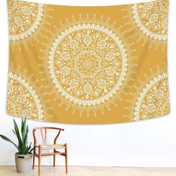 Bohemisk gobeläng, Mandala Hippie Populär Väggbonad Varm Gyllene Orange Strandfilt, 59 X 51 Tum