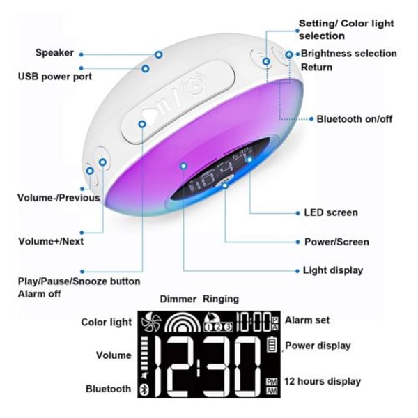 Väckarklocka Lampa Bluetooth Högtalare 3 i 1 multifunktionell