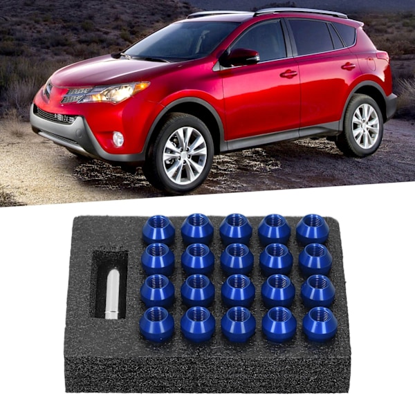 20 st Hjulbultar M14x1.5 Gänga 2 tum Höjd 7075-T6 Aluminium Genomgående Hål Låsande Hjulbultar Blå