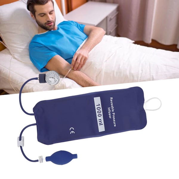 1000 ml tryckinfusionspåse TPU återanvändbar med guldtryckmätare blå medicinsk tryckpåse för utomhusuppkomst ICU