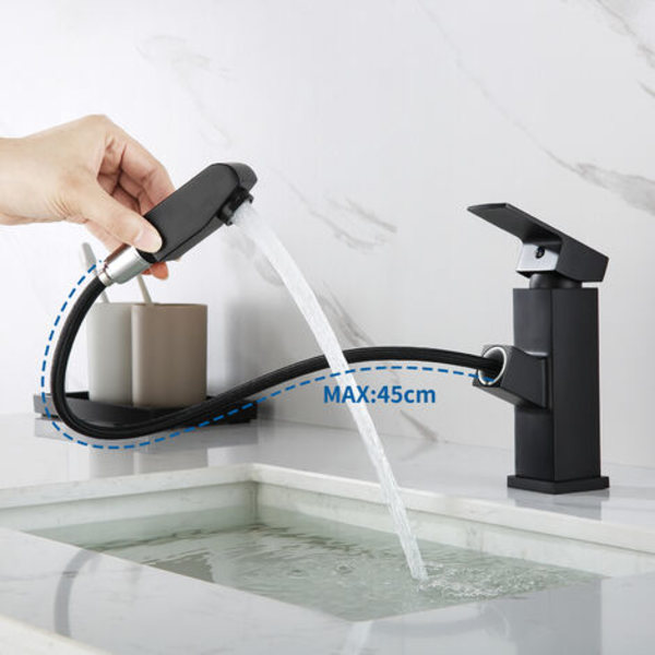 Handfatskran med flexibel utdragbar spray, kall- och varmvattenblandare för badrum, 187 mm höjd, svart
