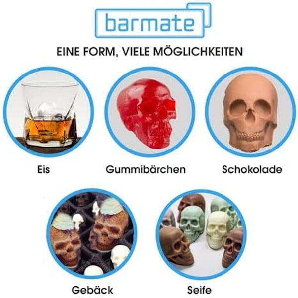 3D Dödskalle Isbitformar, Svart BPA-fri Silikon Isbitform