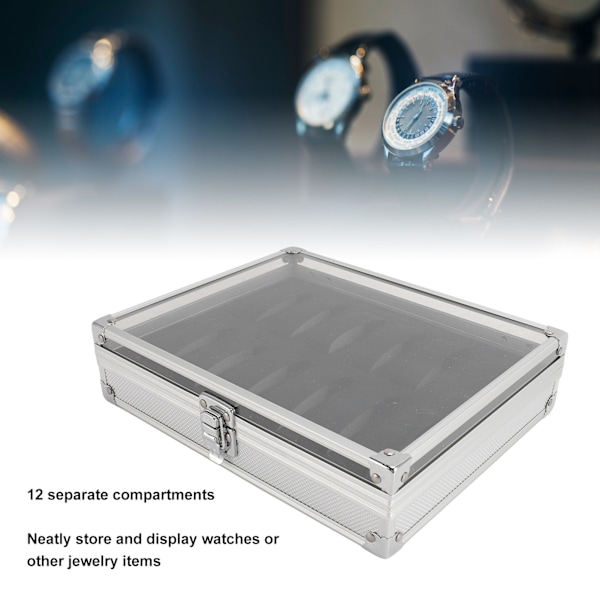 12 Fack Aluminium Klockförvaringslåda Rektangulär Mockasida Aluminium Klock Smyckesdisplay Förvaring För Hemmet