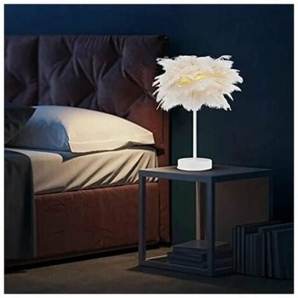 Strutsfjäder Bordslampa Nattljus Dekorationslampa Varm Ljus för Sovrum Bröllopsrum (Vit Struts)