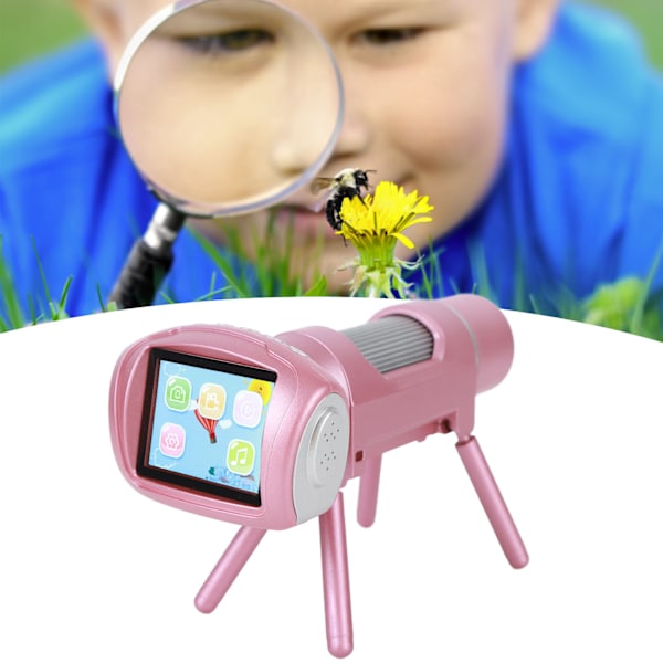 Barnmikroskopkit 1080P Bärbar Handhållen Elektronisk Digital Mikroskop med 2 Tums Skärm för Utomhus Rosa
