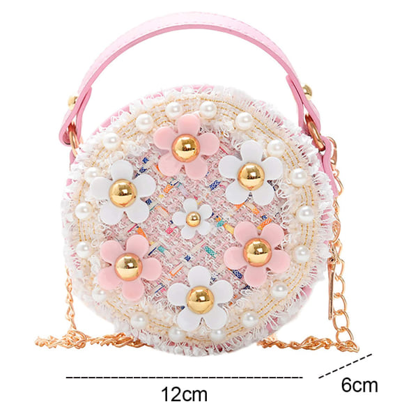 Cross-body handväska för toddler med pärlblommor Mini söt, rosa