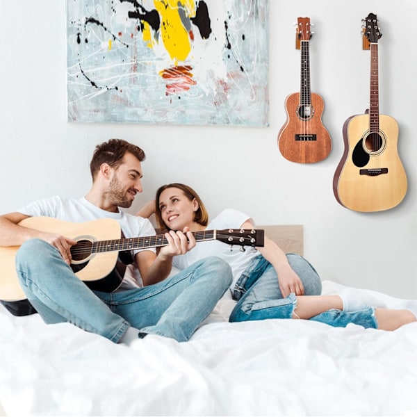 Gitarrhängare 2-pack, väggfäste i massivt trä, roterbar gitarrhängare med skruvar, V-formad gitarrhängare krok hållare stativ för