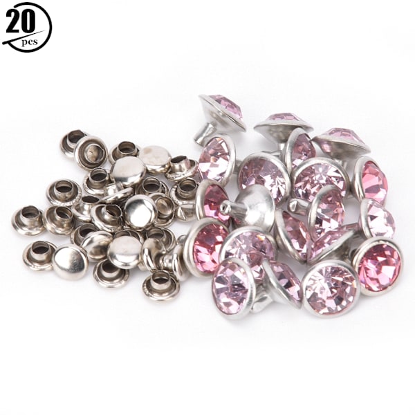 20 Set Rhinestone Rivet Färgglad Silver Sida DIY Väska Skor Kläder Dekoration 10mm10mm Silver Sida Rosa Rhinestone