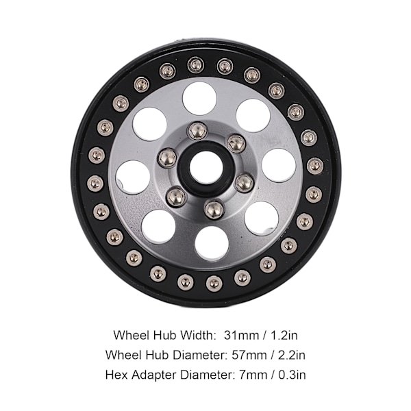 4 st 1,9 tum RC metallfälg Beadlock 8 runda hål fälgnav för Axial SCX10 90046 RC 1/10 bil titanfärg