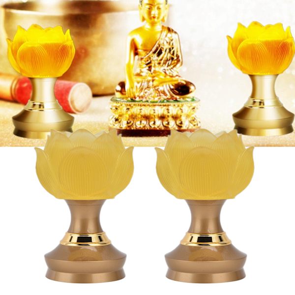 2Set LED Lotus Buddistisk Ljus med Legering Bas Färgglad Buddha Lampor Prydnad Bön Tro Försörjning EU-kontakt 100-240V