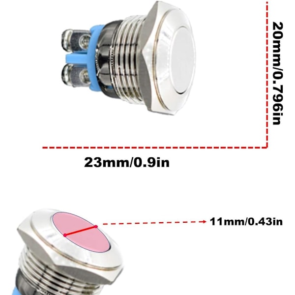 Momentan Metall Tryckknappsbrytare 12V 8PCS 16mm för Marin Vattentät Bil RV Lastbil Båt