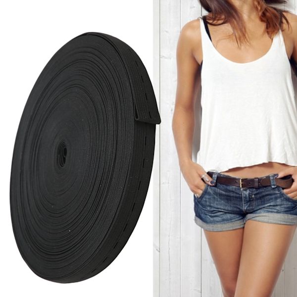 Elastiskt band Bredd 2cm Stickad spole perukband för sömnad Kläder Byxor Bälten Peruker DIY HantverkSvart