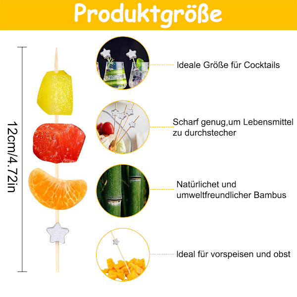 AILEXI Cocktailpinnar 100 st Trä Tandpetare Festtillbehör Volang Fingermat Fruktsmörgås Nibbles - Silverstjärnor