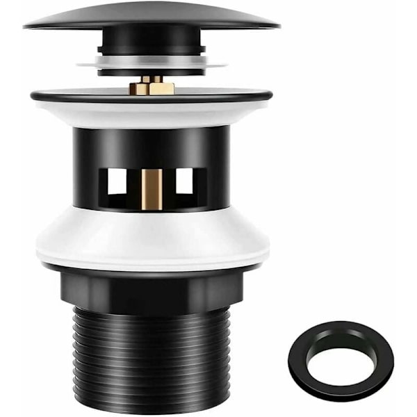 Diskhoavlopp med överfyllning matt svart, Chonphan Universal G1 1/4\" mässingsavloppsventil, klick-klack, verktygsfri installation