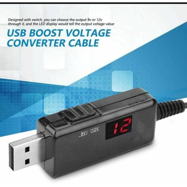 Display Spänningshöjande Konverterkabel USB/DC Boost Router USB Steg-up Konverterkabel 9V/12V