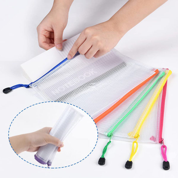 Dokumentväska A5, 12-pack dokumentväskor med dragkedja, nätplastdokumentväska A5, för mappar, papper, dokument, kosmetika, läxor och resor