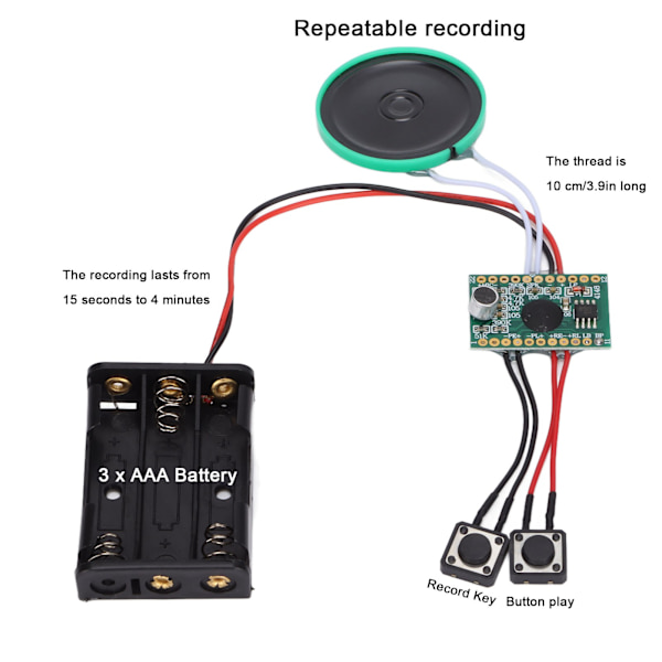4 minuters ljudmodul knappkontroll DIY musik ljud talk inspelningsbar chip för DIY ljudkort julklappsaskar