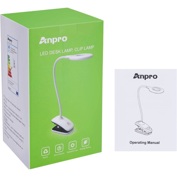 LED-skrivbordslampa klämlampa, 28LED-skrivbordslampa, med tre belysningslägen steglös dimning sänglampa boklampa (vit), klämlampa med 1 USB-laddningsport
