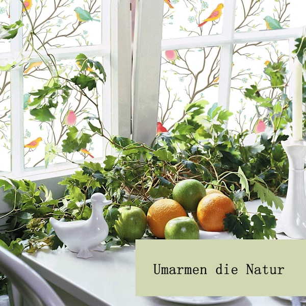 Dekorativ insynsskyddsfilm för fönster, fönsterfilm med målat glas-design med fågel- och blommotiv för mysig atmosfär och elegant rumstransformation