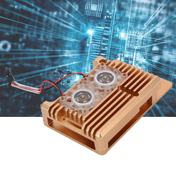 Kylskal i aluminiumlegering med fläkt för Raspberry Pi 4 B-modell Guld