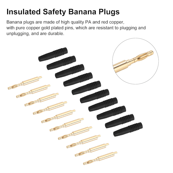 10 st Bananpluggar Förgyllda 2mm Hankontakt Isolerad Metallpluggar med Hus för Testutrustning Svart