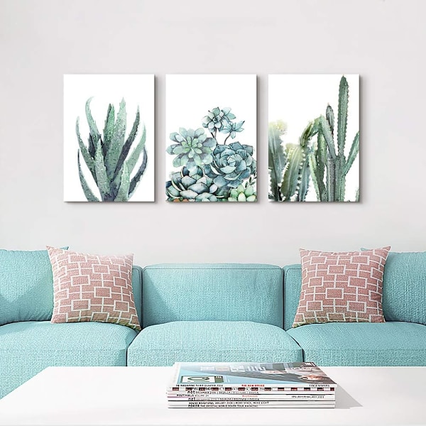 Canvas tavla väggkonst för vardagsrum badrum väggdekor för sovrum kök konstverk canvas tryck gröna växter blommor målning 12\" X 16\" 3 delar modern