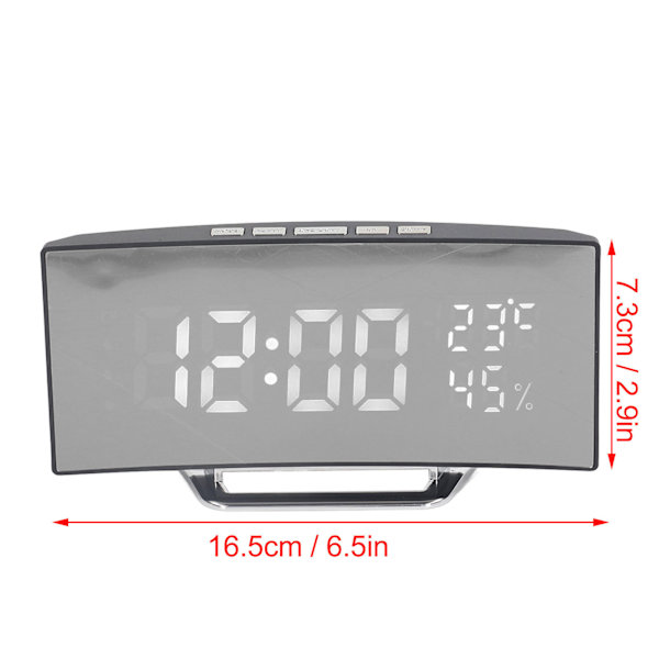 LED Digital Klocka 3 Nivåer Ljusstyrka Snooze USB Batteridriven Elektronisk Spegelväckarklocka med Temp Fuktighetsdisplay Vitt Ljus