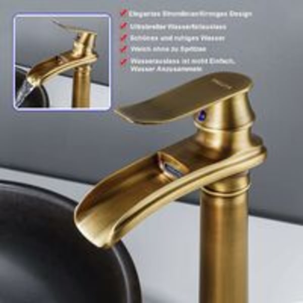 Antik hög badrumskran Retro vattenfall handfat kran Mässing handfat Enhandtag badrumskran Hög pip badrum blandare kran
