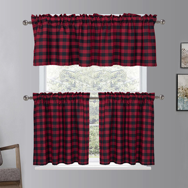 Kökets gardiner, Buffalo Plaid Gingham Tier Gardiner för kök, café, badrum, fönstergardiner