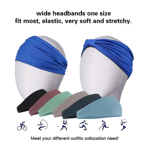 Breda pannband för kvinnor halkfria mjuka elastiska hårband Yoga