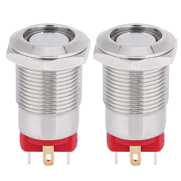 2 st 12mm 4-polig självspärrande metallknappbrytare med LED-lampa IP66 IK09 (Grön 100~240V)