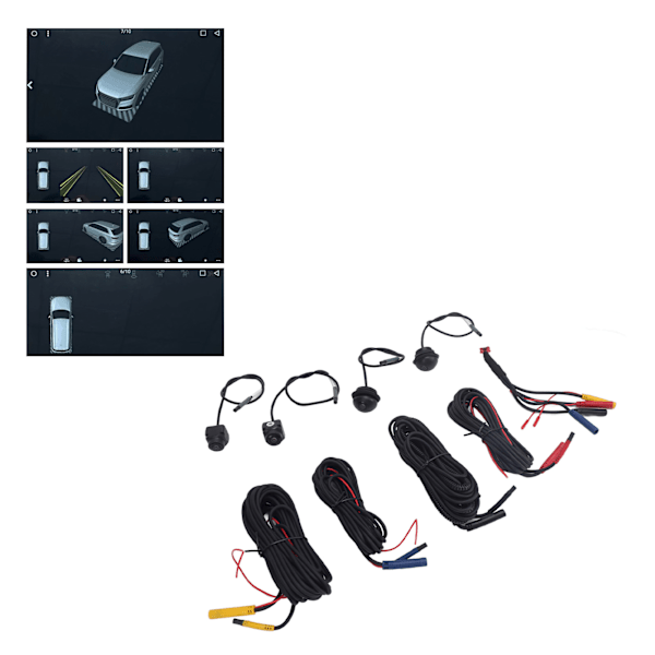 Bil 360° Panoramakamera 1080P HD Fram Bak Vänster Höger Allround Kamerasystem för Android Bilcenter Kontrollskärm 2053A Chip + 6053A Lins