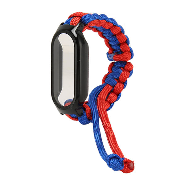 3 i 1 Klockarmband Paracord Vävda Armband Justerbart Ersättningsarmband Elastiskt Klockarmband Unisex för Mi Band 8/8 NFC Blå Röd