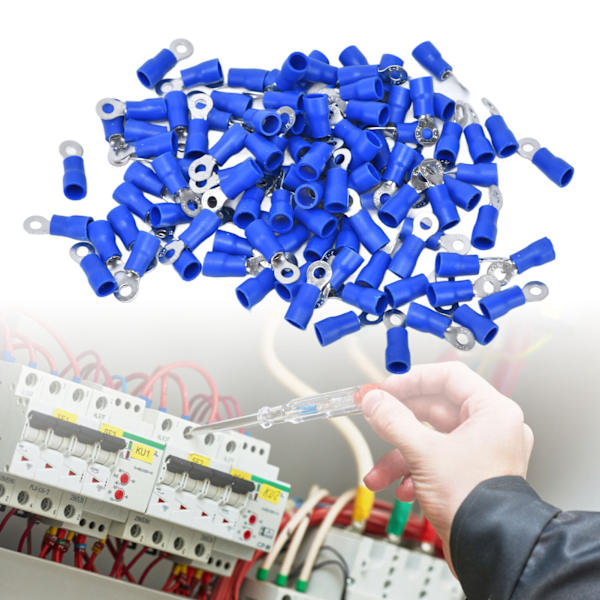 100 st. Förisolerade Crimpkontakter Koppar PVC Ringtyp Trådkoppling för Datorer AWG 16‑14
