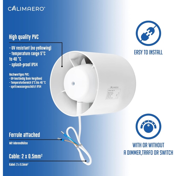 4 tum INLINE luftutsug 100 mm med backventil Tyst luftutsug Låg förbrukning in-line kanal/ventilation badrum, tält, kök, garage /