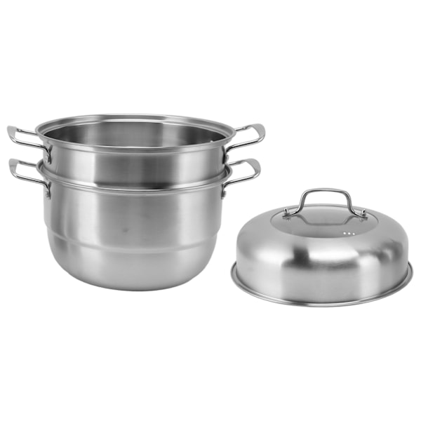 Förenklad matlagning, Ångkokare, 3-lagers ångkokare i rostfritt stål för bekväm matlagning med flera ingredienser, platsbesparande stapelbar design