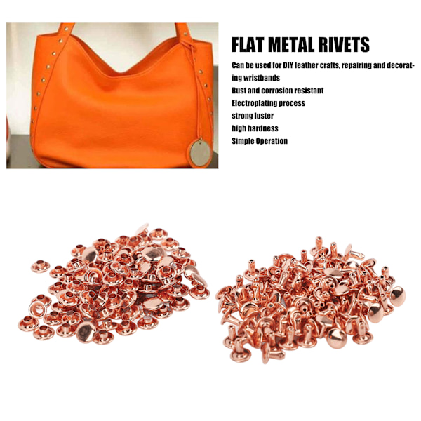 100 set metallnitar rosguld stark glans hög hårdhet metall lädernitar för DIY läderhantverk bälten 8x8mm