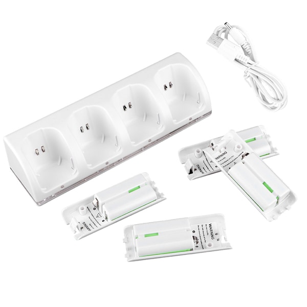 4-i-1 Multiport Laddningsstation Docka Med Uppladdningsbara Batterier Och Blå Indikatorlampa För Dina Wii/Wii U Fjärrkontroller