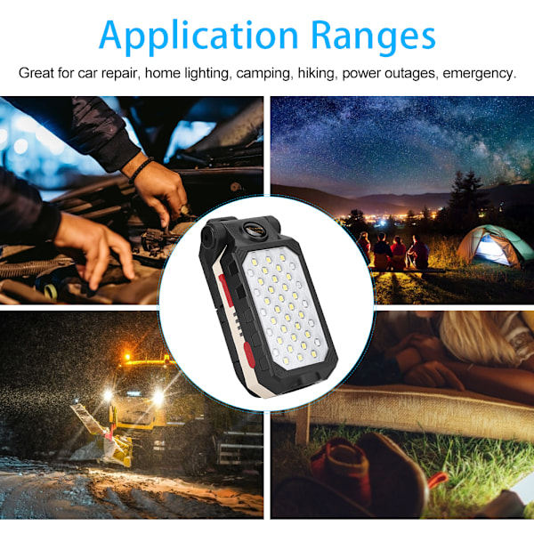 Portabel LED-arbetslampa USB-laddningsbar Vikbar Arbetslampa Ficklampa med Magnet för Bilreparation
