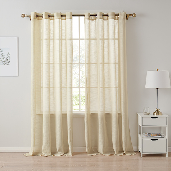 Gardiner med öljetter Voile Gardiner Tillverkade av Polyester Halvtransparenta Gardiner för Vardagsrum Sovrum Barnrum Beige Set om 2 140 x 137 cm