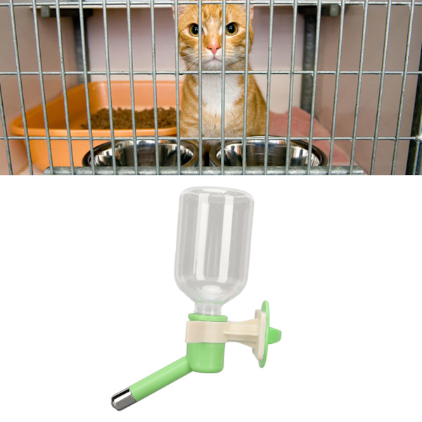 Automatisk vattenflaska för husdjursbur, hängande vattenflaska för katter, små djur, hund, kanin, marsvin, hamstrar, 200 ml, grön