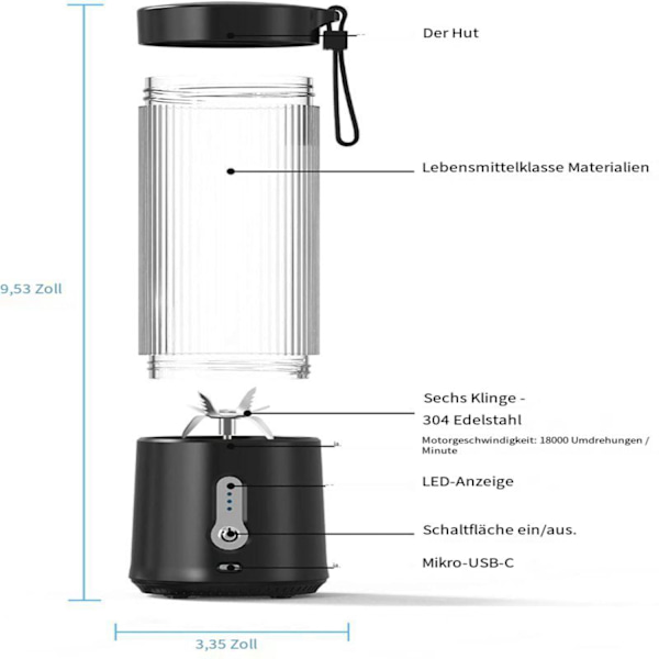 Smoothie-maskin 530 ml, 6 blad skakningar och smoothies juicer kopp