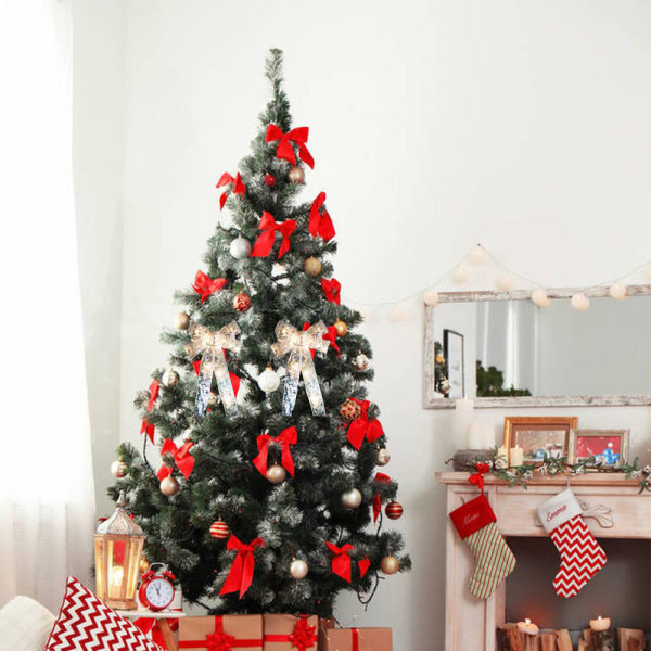 Jul rosetter för julgran krans presentdekoration Printed Bow + Warm Lights  ffce | Printed Bow + Warm Lights | Fyndiq