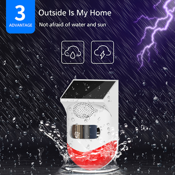 [通拓商品] Soldriven Trådlös Oberoende Infraröd Rörelsesensor Detektor Stroboskop Siren 120dB Alarm Vattentät PIR-sensor