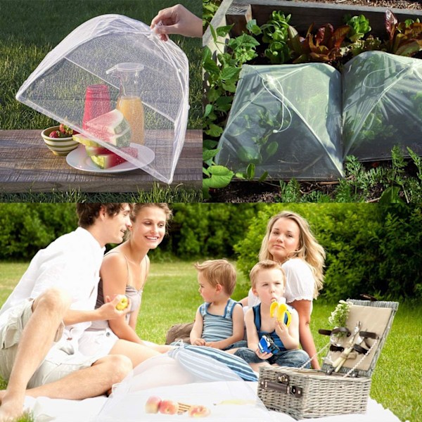 Flughatt, Set med 6 matskydd, hopfällbart tårtlock flugskydd matskydd, perfekt flugskydd för mat, frukt, picknick, grill, 45x45cm, vit