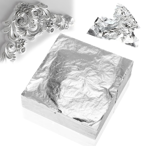 50 st imiterade silverblad, dubbelsidiga silverblad för konst- och hantverksprojekt, heminredning, förgyllning, möbler (8 x 8,5 cm)