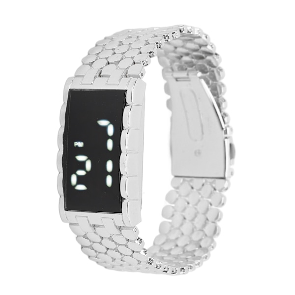 LED-klocka med dubbla öppningar i rostfritt stål, spänne i metall, rektangulär urtavla, digital armbandsur för utomhusaktiviteter, silver